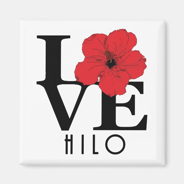 Imã LOVE Hilo Hawaii Red Hibiscus (Frente)