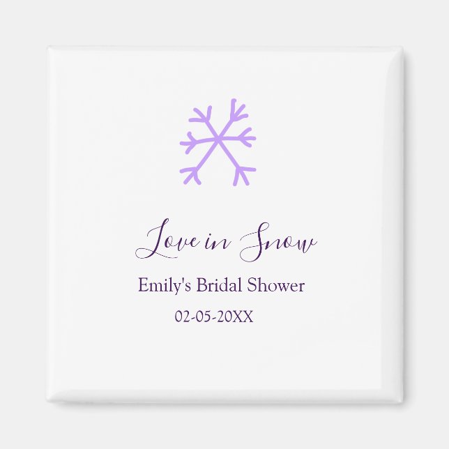 Imã Love in Snow bridal shower purple snowflakes paste (Frente)