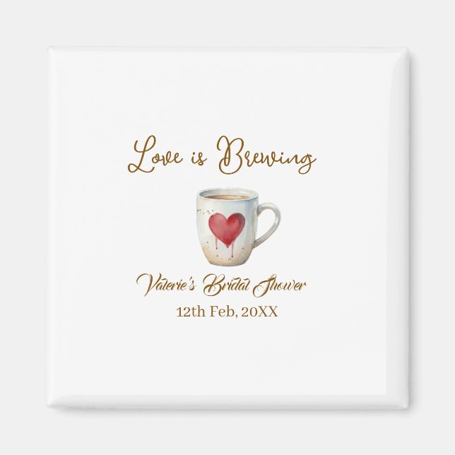 Imã Love is Brewing white coffee mug heart bridal show (Frente)