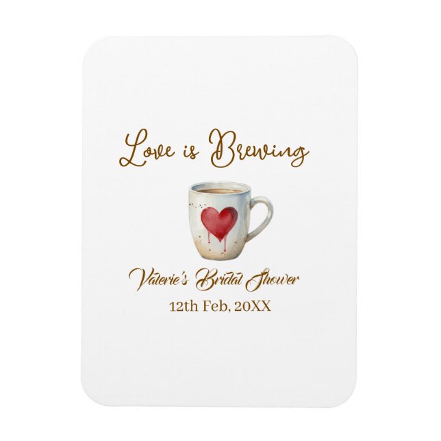Ímã Love is Brewing white coffee mug heart bridal show (Vertical)