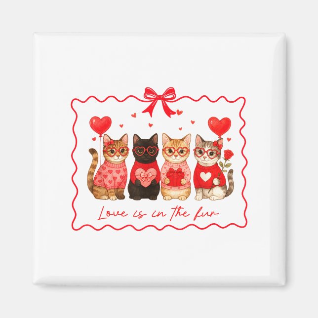 Imã Love Is In The Fur Cat Lovers Valentines Cute Cats (Frente)