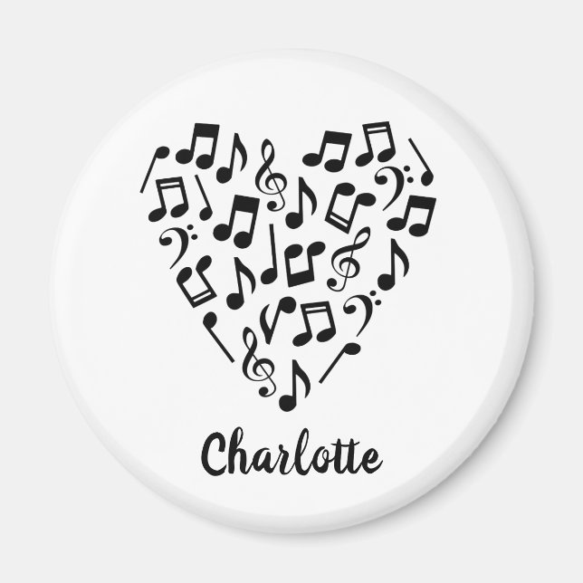 Imã Love Music Black Music Notes Heart Name Magnet (Frente)