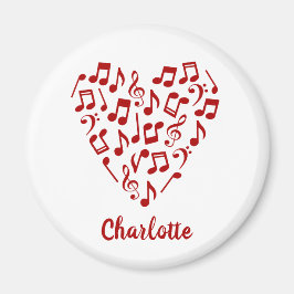 Imã Love Music Heart of Red Music Notes with Name