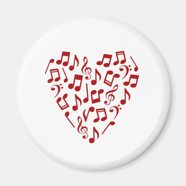 Imã Love Music Red Music Notes Heart Magnet (Frente)