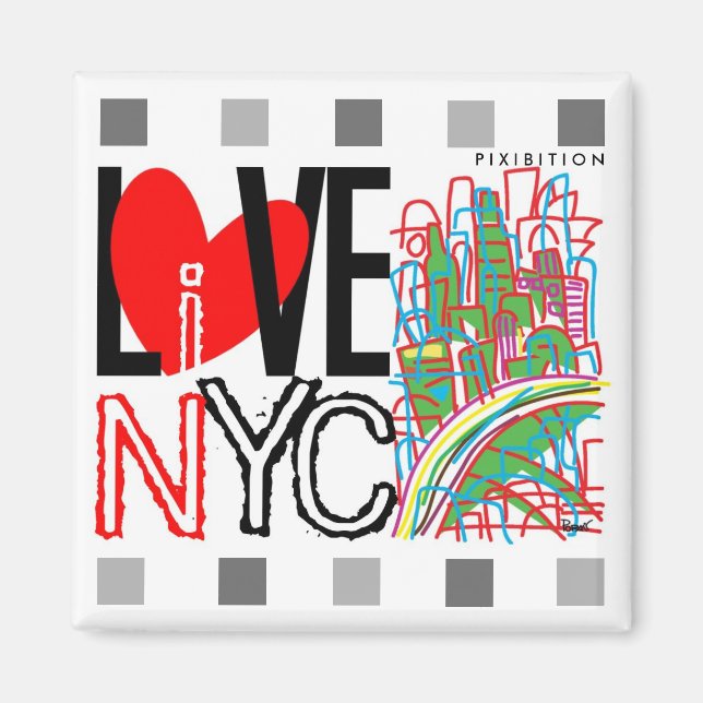 Imã Love NYC & Live In NYC Square Magnet (Frente)