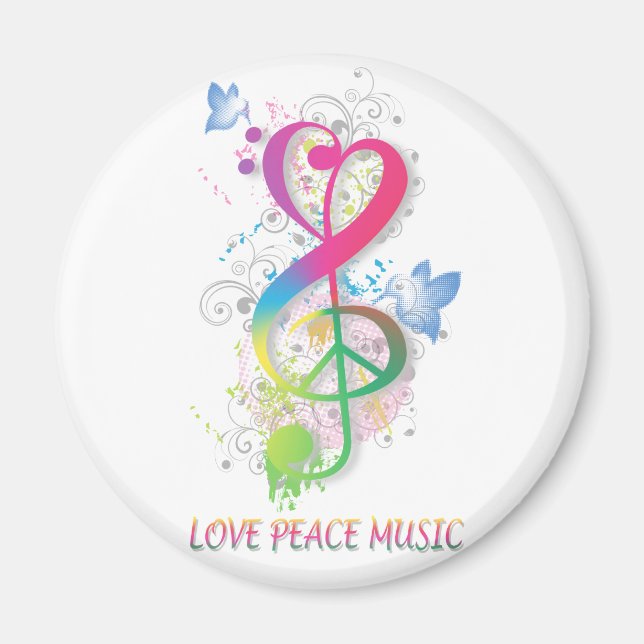 Imã Love Peace Music Splatter espirra flores aves (Frente)