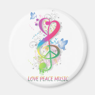 Imã Love Peace Music Splatter espirra flores pássaros