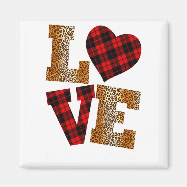 Imã Love Plaid Red Leopard Kindergarten Teacher Valent (Frente)