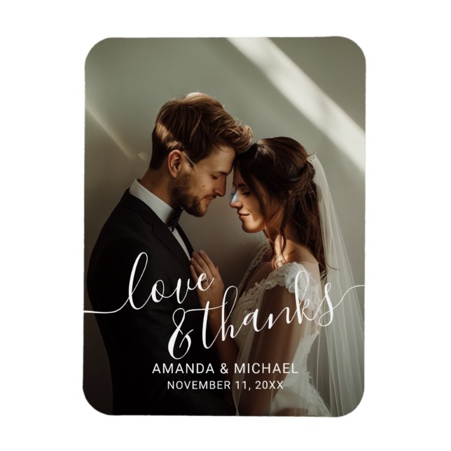 Ímã 'Love & Thanks' Custom Photo Wedding Favor (Vertical)