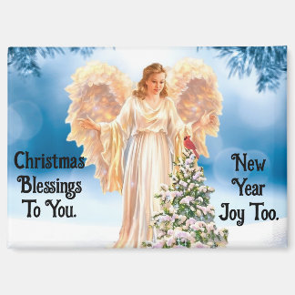 Imã Lovely Angel With Tree Christmas Magnet