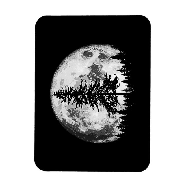 Ímã Lua cheia retrorada e árvore de pinheiro minimalis (Vertical)