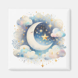 Imã Lua Crescente Azul e Branco Celestial Boho Moderno