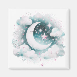 Imã Lua Crescente Azul e Branco Celestial Boho Moderno