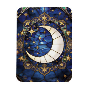 Ímã Lua Crescente Celestial Ornada com Vitral
