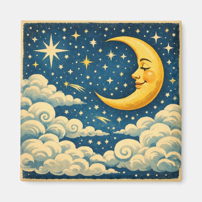 Imã Lua Crescente Vintage Céu Noturno (Frente)