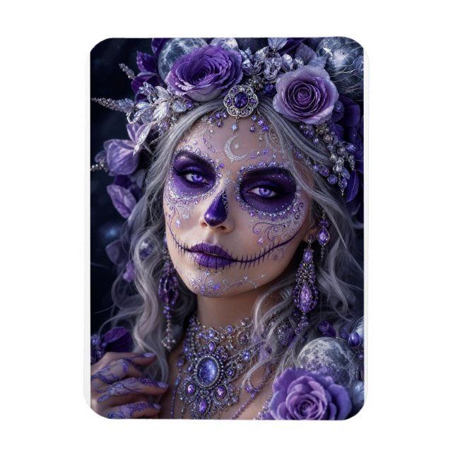 Ímã Lua de Ámética Calavera – Dia de Finados Roxo (Vertical)