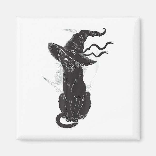 Imã Lua de Chapéu de Bruxa Negra do Halloween (Frente)