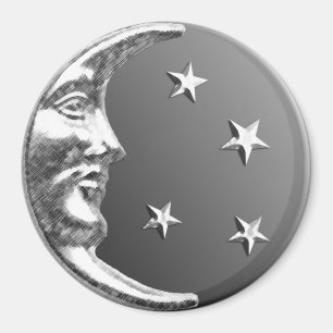 Imã Lua do art deco e estrelas - cinza/cinzas e prata
