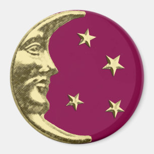 Imã Lua e Estrelas Art Déco - Borgonha e Dourado