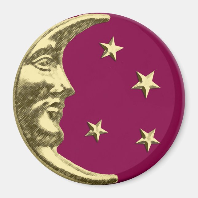 Imã Lua e Estrelas Art Déco - Borgonha e Dourado (Frente)