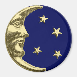 Imã Lua e estrelas do art deco - azuis marinhos e ouro