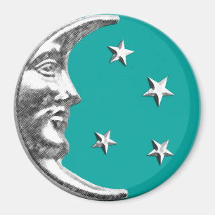 Imã Lua e estrelas do art deco - turquesa & prata