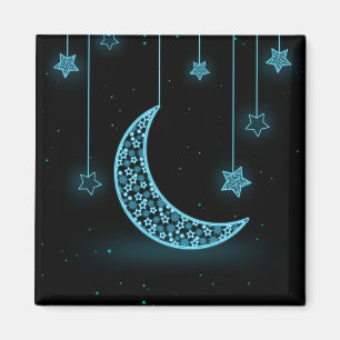 Imã Lua e Estrelas do Crescente Azul e Negro
