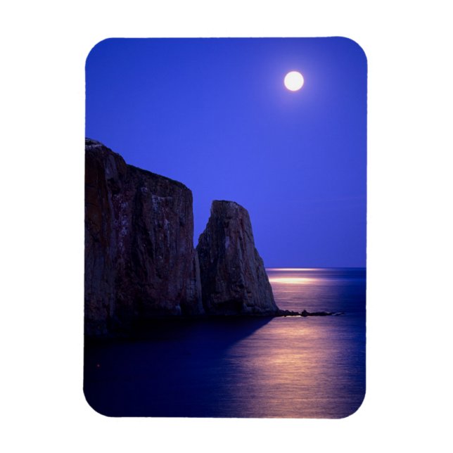 Ímã Lua Em Dusk | Perce Rock Gaspe Coast Quebec (Vertical)