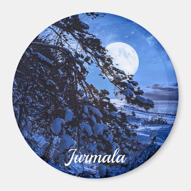 Imã Lua sobre abetos de neve e costa marítima em mães  (Frente)