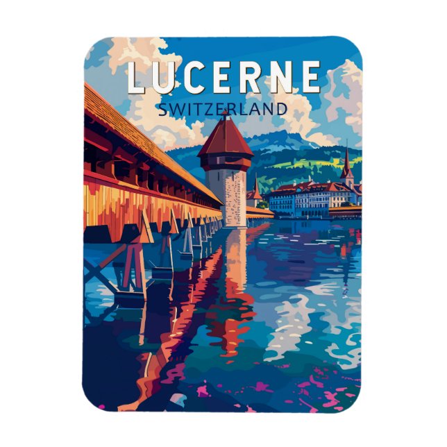 Ímã Lucerne Suiça Art Vintage (Vertical)