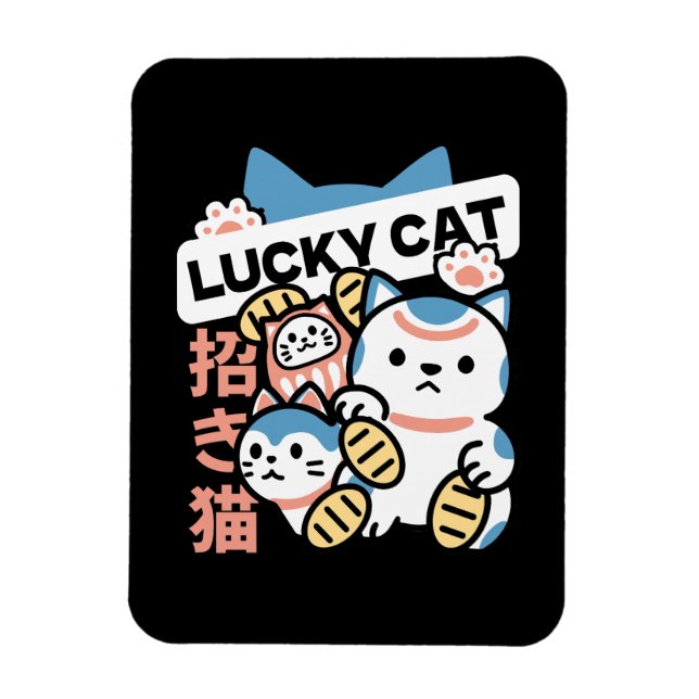 Ímã Lucky Cat Art – Maneki Neko with Gold Coin (Vertical)