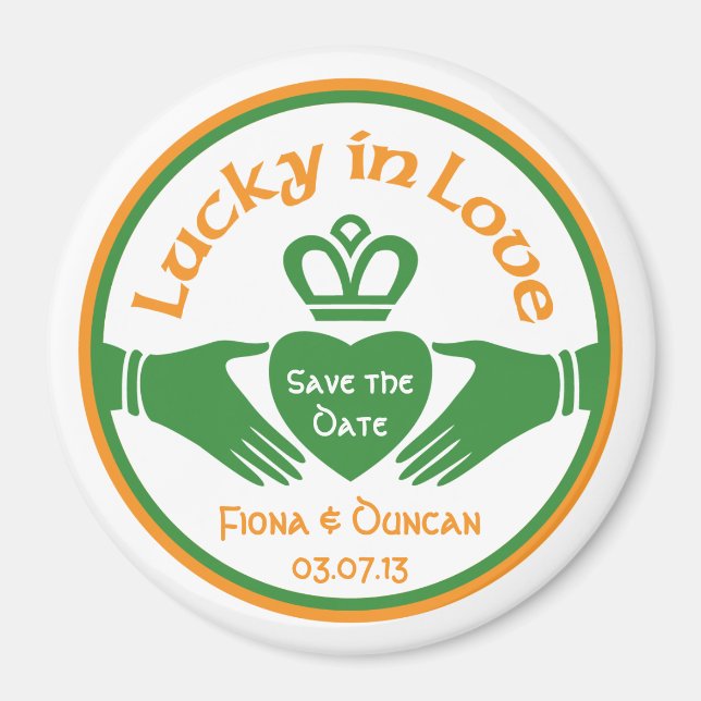 Imã Lucky in Love Irish Weding the Date Magnet (Frente)