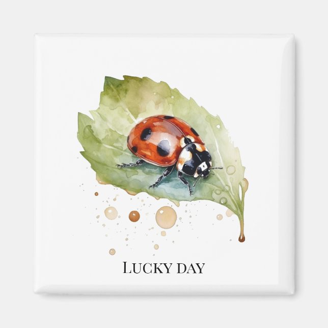 Imã Lucky Ladybug na Folha (Frente)
