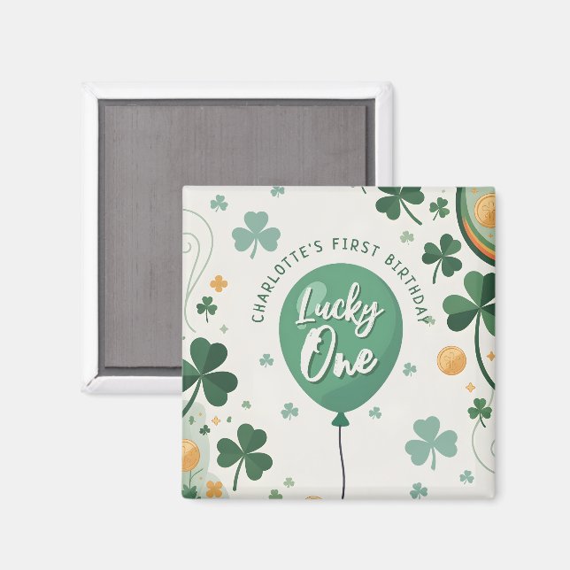 Imã Lucky One 1st Birthday St Patricks Day Clover (Front/Back)