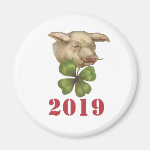 Imã Lucky Pig com Clover na Boca - Ano do Porco