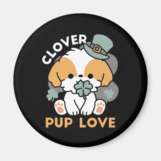 Imã Lucky Pup com Clover - Rua. Presente no Dia de Pat (Frente)