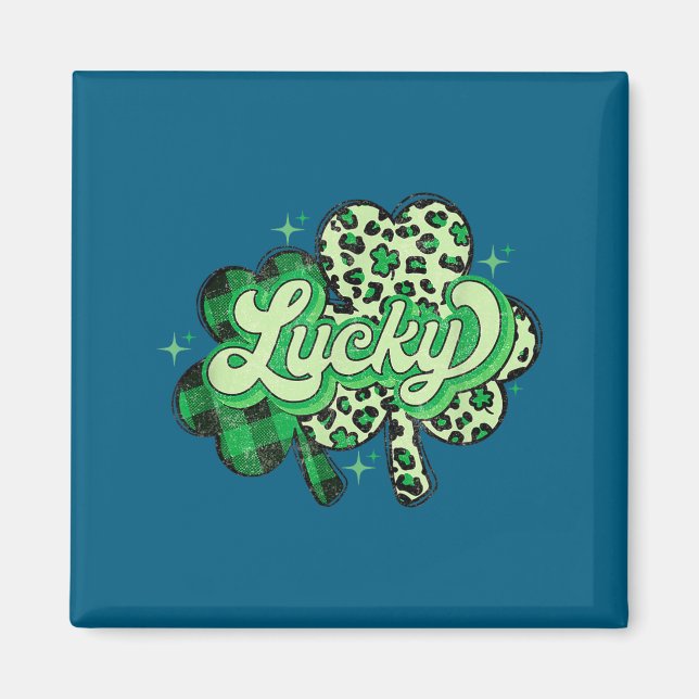 Imã Lucky Shamrock Leopard,checkered Patricks Day Funn (Frente)