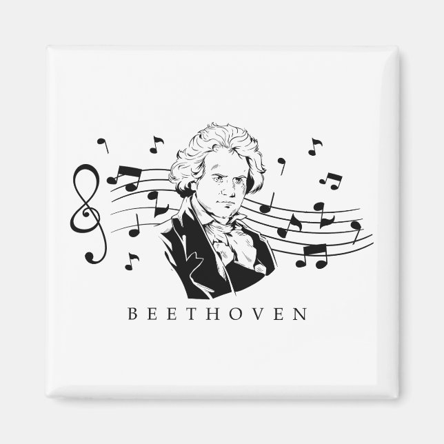 Imã Ludwig van Beethoven Portrait e Bust Com Notas (Frente)
