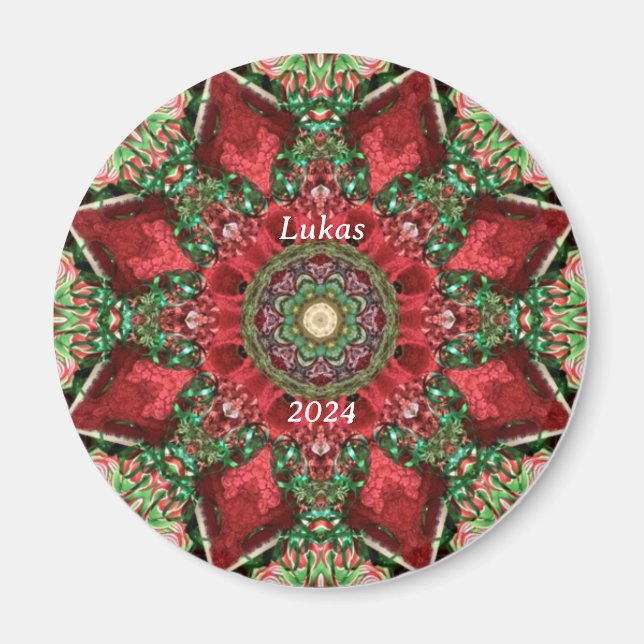 Imã LUKAS 2024 ~ Caleidoscópio vermelho, verde e amare (Frente)
