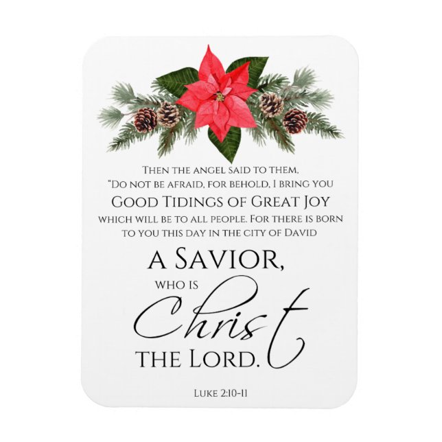 Ímã Luke 2:10-11 Bons Tidings Poinsettia Natal (Vertical)