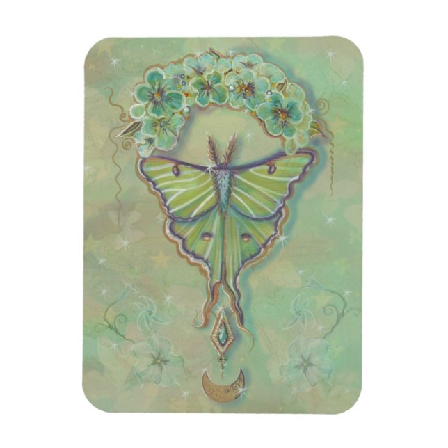 Ímã Luna moth moon design por Renee Lavoie (Vertical)