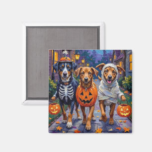 Imã Lundehund Norueguês no Halloween Trick-or-Treating