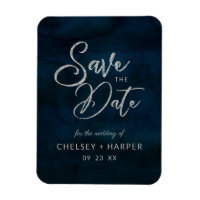 Lusta Prateada Azul Navy Aguarela Save the Date
