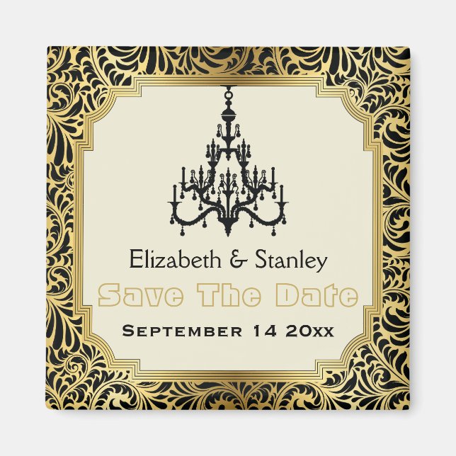 Imã Lustre Art Deco casamento Save the Date (Frente)