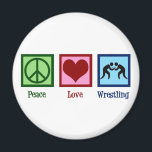 Imã Luta Peace Love<br><div class="desc">Luta do Amor pela Paz. Legal presente de lutador com um sinal de paz, coração e duas caras batendo em uma fechadura conjunta em uma partida de luta no anel. Incrível treinador de lutas presente de alguém que luta em uma equipe.</div>