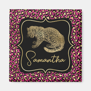 Imã Luxo Estampa de Leopardo Rosa Dourado Monograma An