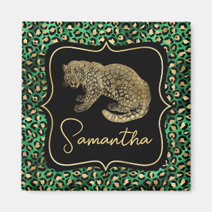 Imã Luxo Estampa De Leopardo Verde Dourado Monograma A