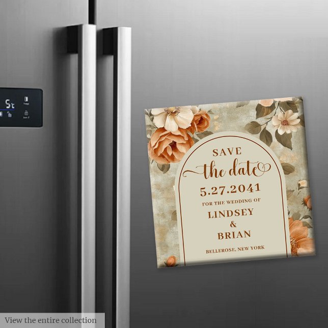 Imã Luxury Boho Rusty Ivory Sage Floral Save the Date (Luxury Boho Rusty Ivory Sage Floral Save the Date)