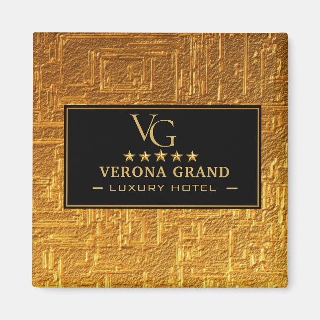 Imã Luxury Gold Foil Five Star Hotel Branding Elegant  (Frente)