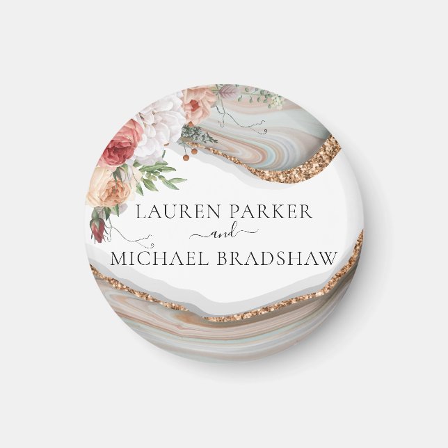 Imã Luxury Marble Floral Glitter Wedding (Frente)